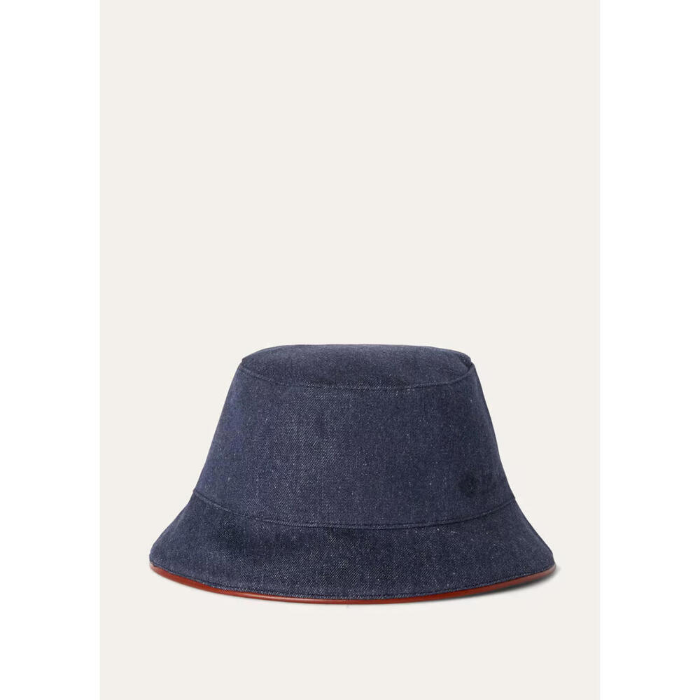 Loro Piana Denim Wish Bucket Hat Calfskin Trim Size Medium Made in Italy